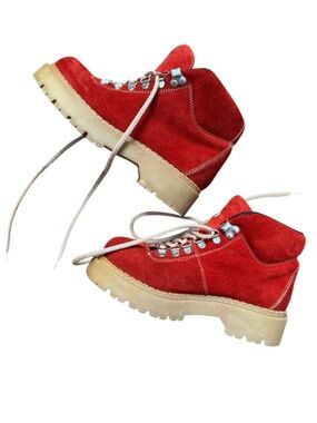 Vintage Red Suede Women's Hiking Ankle Boots made in Spain